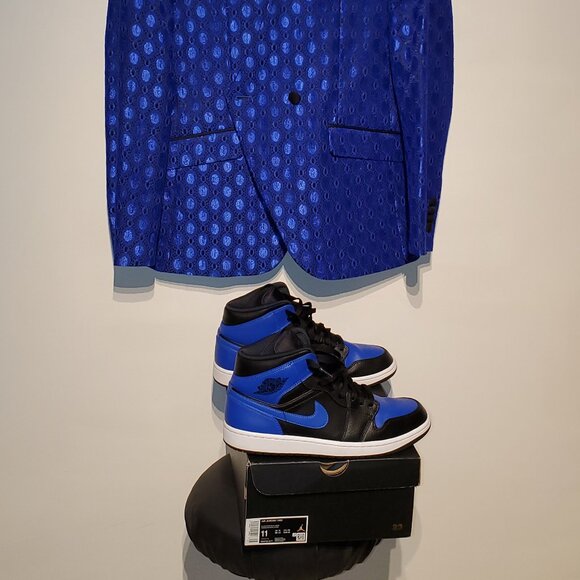 Custom RJ Hyper Royal Jacket W/ Matching Nike Jordan 1 Mid Sneakers 40 Reg MINT - Picture 2 of 16